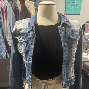 Denim Jacket with Brooch Detail